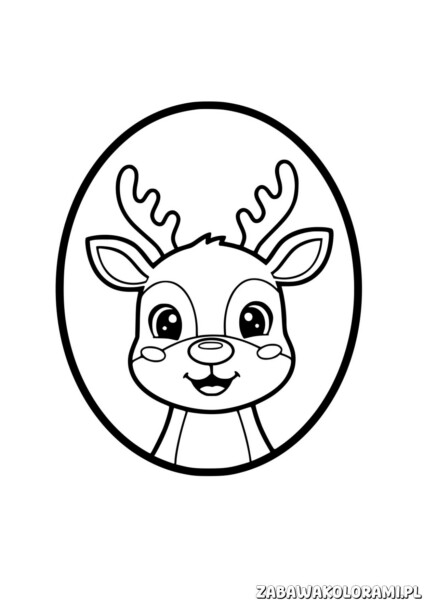 Prosta Kolorowanka Renifery - kolorowanka z uśmiechniętą reniferką o dużej parze rogów