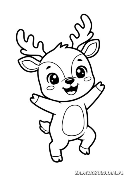 Renifer Kolorowanka - radosny renifer z podniesionymi przednimi nogami