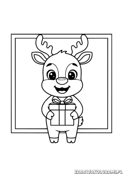 Renifer Kolorowanka: renifer z prezentem