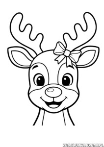 Renifer do druku - kolorowanka z reniferem i wstążką na porożach
