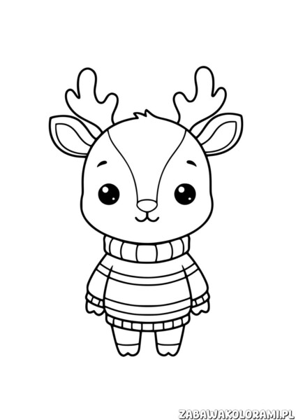 Reniferek - kolorowanka z uśmiechniętym reniferkiem w swetrze