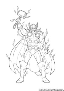 Thor Kolorowanka Avengers - superbohater z młotem Mjolnir