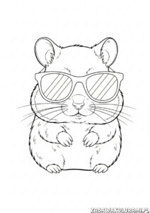 Chomik do druku kolorowanka - chomik w okularach czeka na Twoje kolory