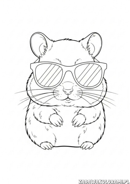 Chomik do druku kolorowanka - chomik w okularach czeka na Twoje kolory