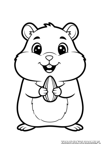 Chomik kolorowanka dla dzieci - uśmiechnięty chomik z orzeszką