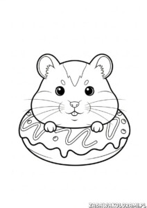 Chomik na pączku - kolorowanka dla dzieci z uśmiechniętym chomikiem na pączku
