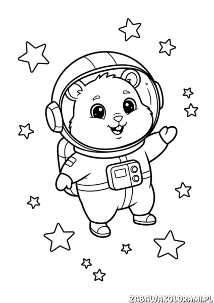 Chomik kosmonauta kolorowanka - chomik w kosmicznym stroju z gwiazdami wokół