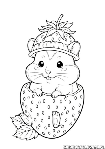 Chomik Malowanka: Chomik w truskawce gotowy do kolorowania