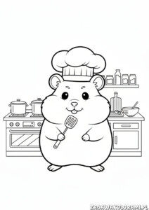 Chomiki kolorowanka - szef kuchni gotuje z uśmiechem