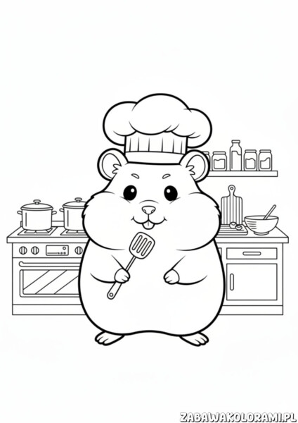 Chomiki kolorowanka - szef kuchni gotuje z uśmiechem