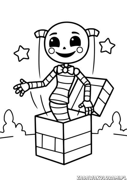 FNAF Kolorowanka - Wesoły robot z prezentem, robot z prezentem