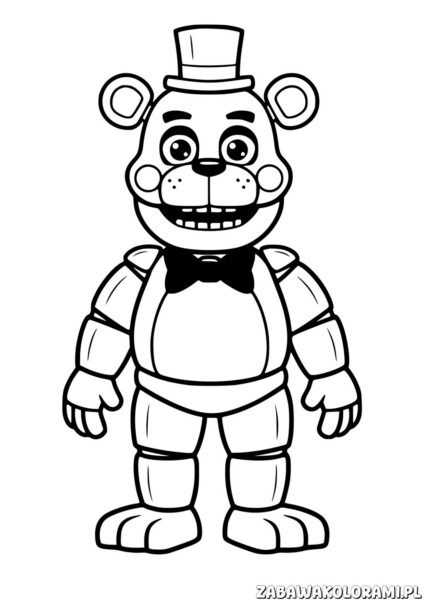 FNAF Kolorowanka: Niedźwiedź w Cylindrze - kolorowanka z uśmiechniętym niedźwiedziem w cylindrze