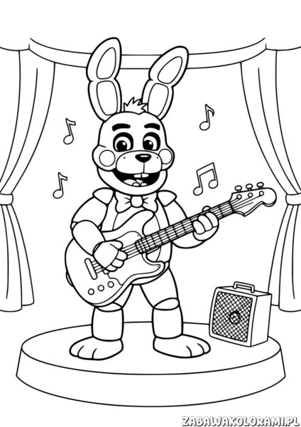 FNAF do druku - kolorowanka z królikiem grającym na gitarze
