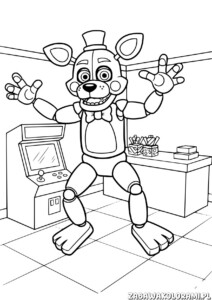 Freddy Fazbear Kolorowanka FNAF – misio z FNAF w kapeluszu i krawacie, z rozłożonymi ramionami