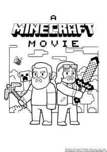 Kolorowanka Minecraft do druku przedstawia Steve'a i Alexa z Minecrafta