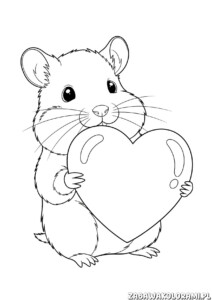 Kolorowanka chomiki do druku przedstawia chomika z serduszkiem