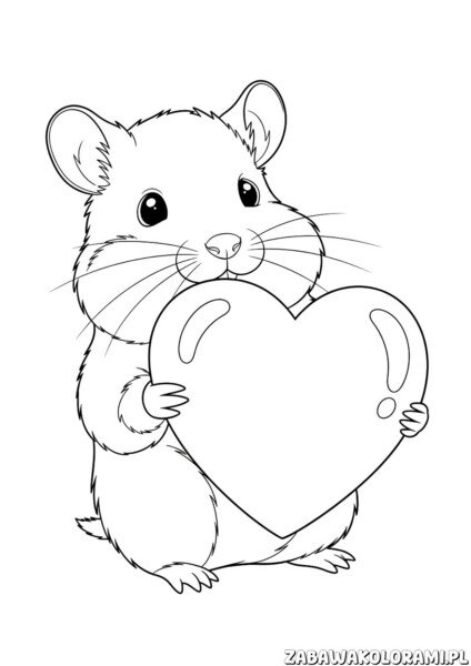 Kolorowanka chomiki do druku przedstawia chomika z serduszkiem