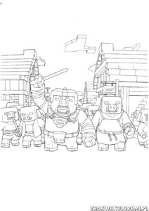 Minecraft kolorowanka do druku - kolorowanka z robotycznymi świnkami w futurystycznym mieście