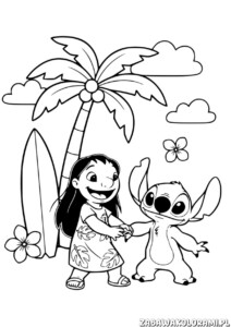 Stich łatwa kolorowanka do druku - zabawa z Lilo i Stichem