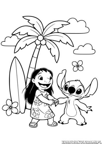 Stich łatwa kolorowanka do druku - zabawa z Lilo i Stichem