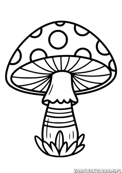 Darmowe kolorowanki grzyby - grzyb z kropkowanym kapeluszem i rysunkami pod nim