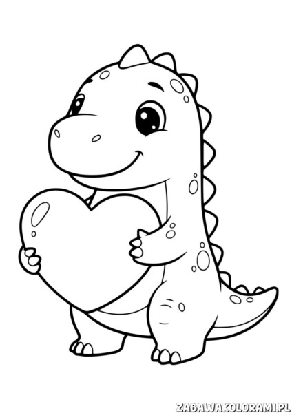 Dinozaur z sercem – kolorowanka Walentynki