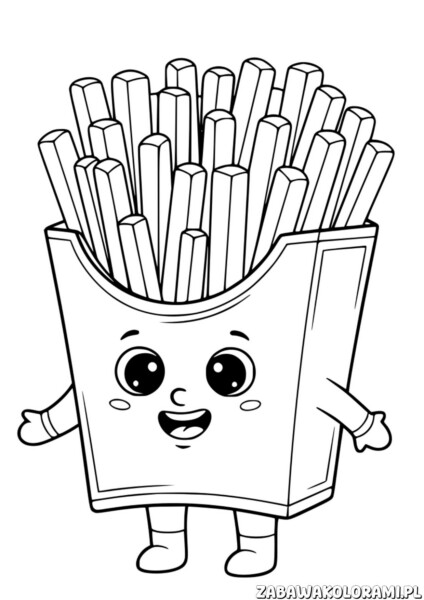 Frytki kolorowanka - zabawne frytki z uśmiechem