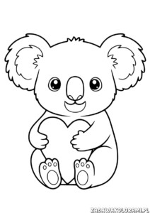 Koala z sercem – Kolorowanka Walentynki z uśmiechniętym koałą trzymającym serduszko