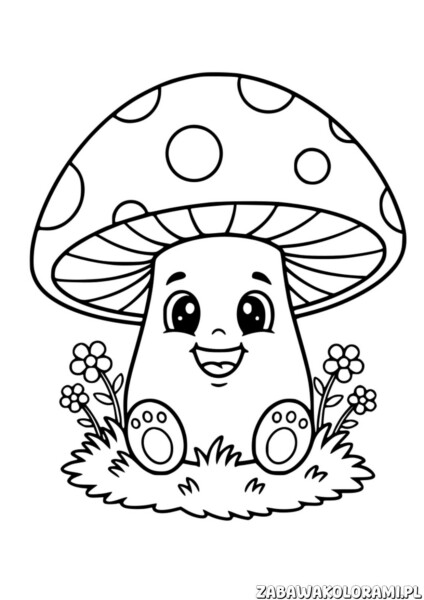 Kolorowanka grzyby z buzią - grzyb z buzią i oczami, gotowy do pokolorowania