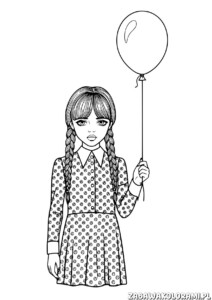 Kolorowanki Wednesday - dziewczynka z balonem