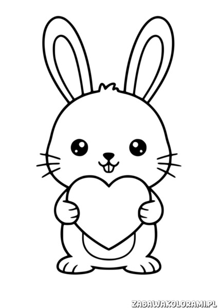 Królik z sercem – Kolorowanka Walentynki. Królik trzyma serce.