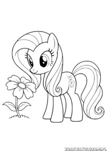 Kucyki Pony kolorowanka - konik i kwiatek do pokolorowania