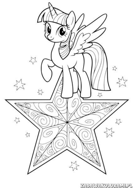 My Little Pony kolorowanka dla dzieci - skrzydlaty konik na gwiazdzie