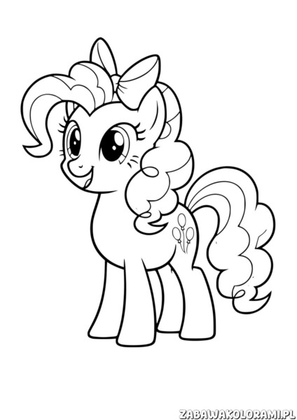 My Little Pony kolorowanka - uśmiechnięty koń z kokardką i długą grzywą