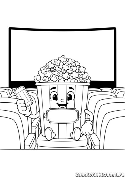 Popcorn kolorowanka - kubeczek popcorn z biletem w kinie