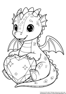 Smok z sercem – Kolorowanka Walentynki. Pokoloruj magicznego smoka z sercem.