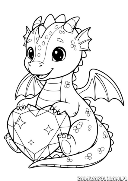 Smok z sercem – Kolorowanka Walentynki. Pokoloruj magicznego smoka z sercem.