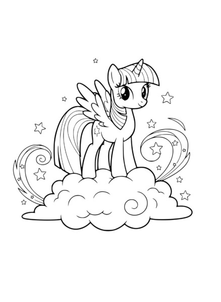 Twilight Sparkle Kolorowanka - Magiczna Poni z gwiazdami i wirami