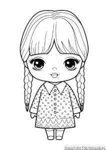 Wednesday Kolorowanka dla dzieci - urocza bohaterka w kropkowanej sukience i warkoczykach
