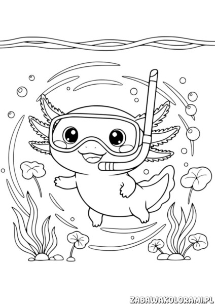 Aksolotl darmowa kolorowanka dla dzieci - puszysty przyjaciel w podwodnej przygodzie