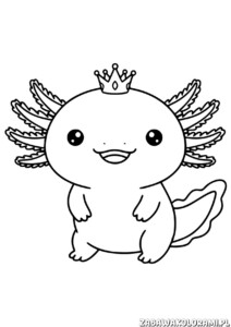Aksolotl kolorowanka - królewski aksolotl z koroną na głowie