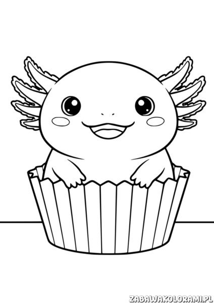 Aksolotl kolorowanka dla dzieci - pomaluj uśmiechniętego aksolotla w czapce!