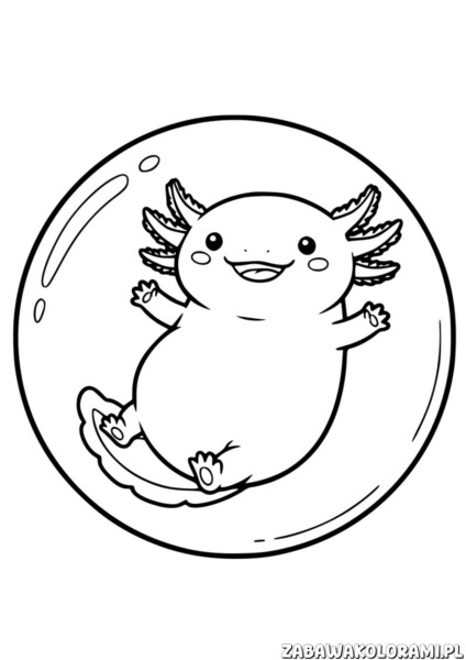 Aksolotl kolorowanka - uśmiechnięte stworzenie w wodnym świecie