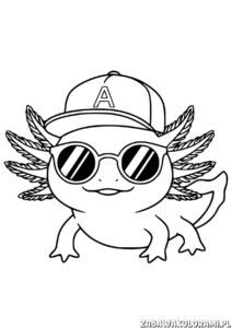 Aksolotl malowanka - kolorowanka dla dzieci z uśmiechniętym aksolotlem