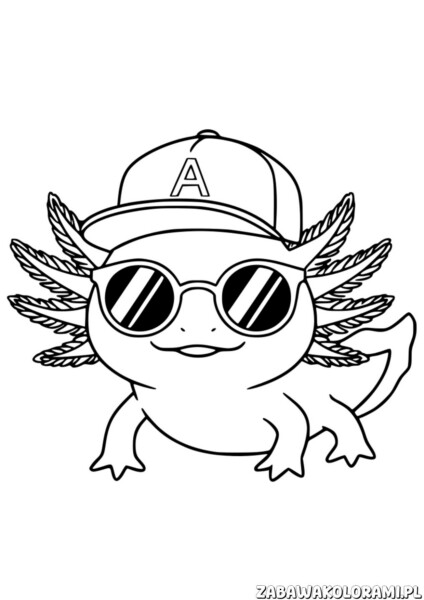 Aksolotl malowanka - kolorowanka dla dzieci z uśmiechniętym aksolotlem