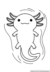 Aksolotl meksykański kolorowanka – rysunek aksolotla z wąsikami i uśmiechem
