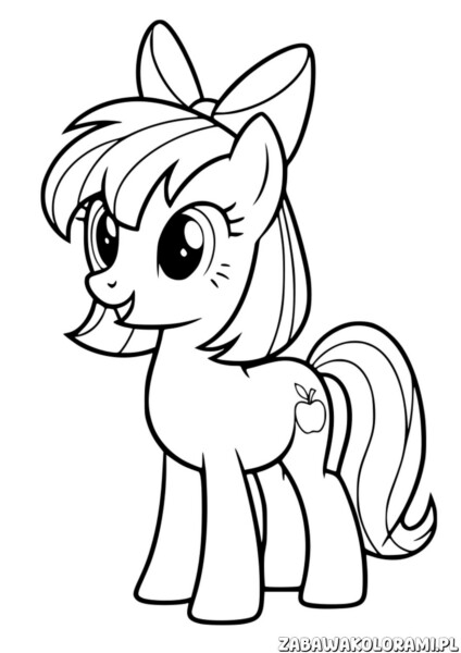Applejack kolorowanka My Little Pony – ulubiona postać z długą grzywą i jabłkiem na boku.