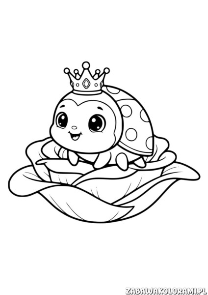 Biedronka kolorowanka - biedronka na liściu, gotowa do pomalowania