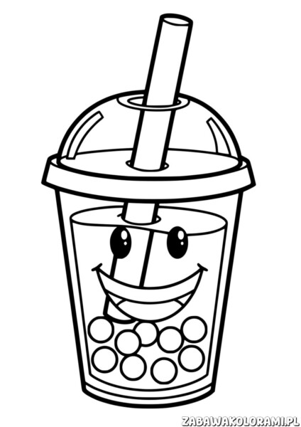 Bubble Tea Kolorowanka - koloruj kubek z boba i uśmiechniętą twarzą