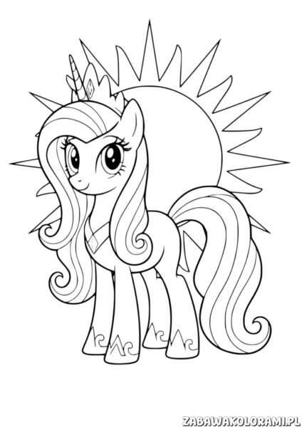 Celestia My Little Pony kolorowanka - jednorożec z długimi grzywą i ogonem
